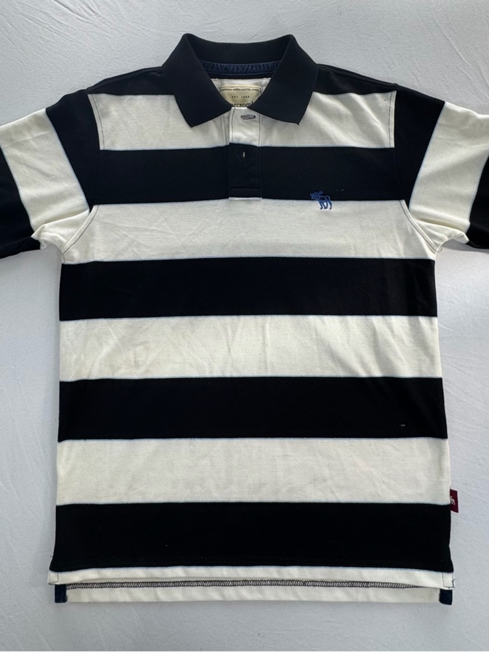 Vintage Abercrombie and Fitch Mens Medium Navy White Striped Polo Shirt